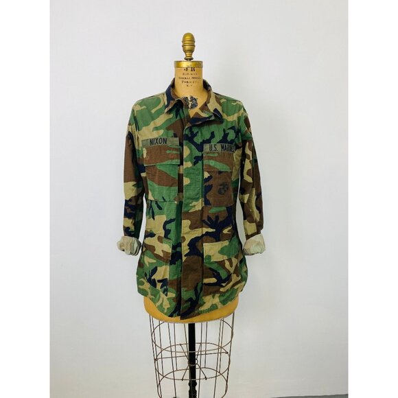 Vintage US Marines Woodland Camouflage Hot Weather Combat Coat, Camo Jacket, L - Picture 10 of 10